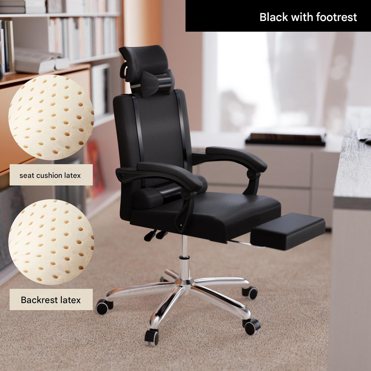 Black mesh   latex cushion   latex backrest   pedal