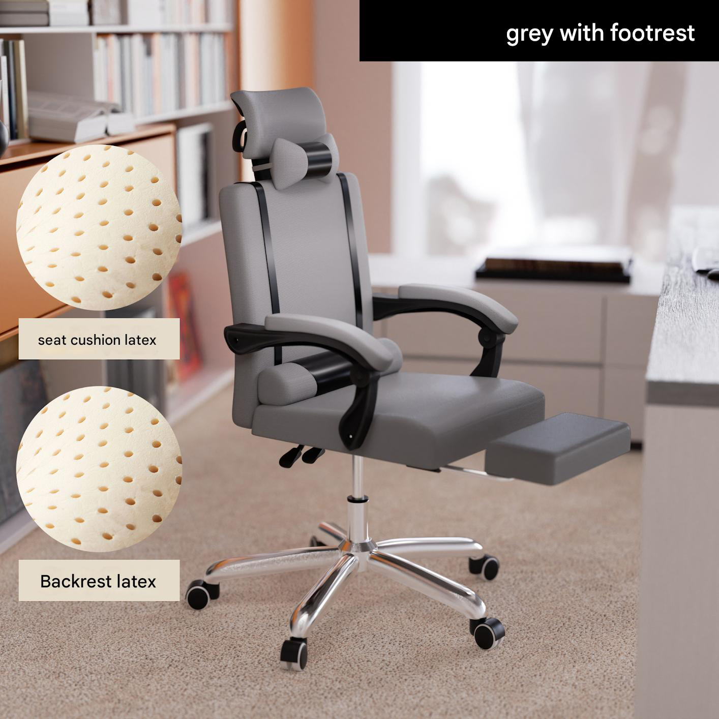 Gray mesh   latex cushion   latex backrest   pedal