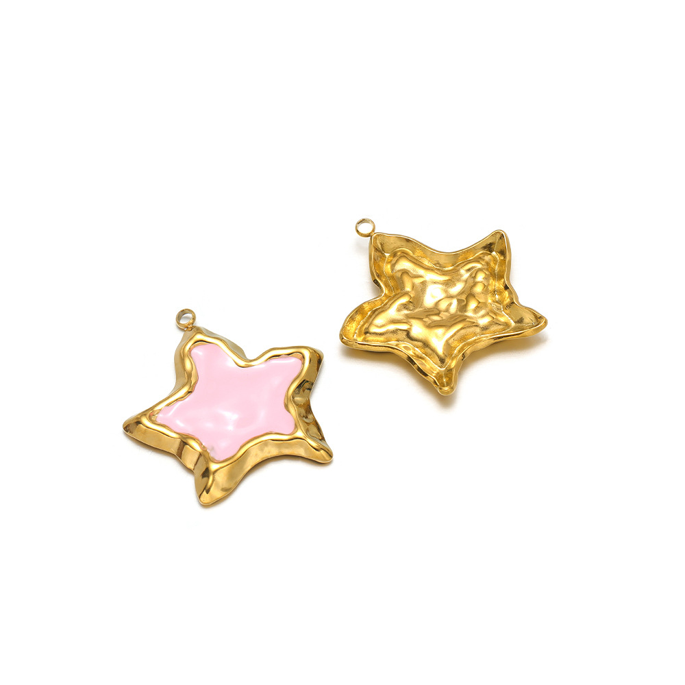 5:31*30mm golden pleated starfish with oil dripping on one side, 1.9mm single hole inside, pink