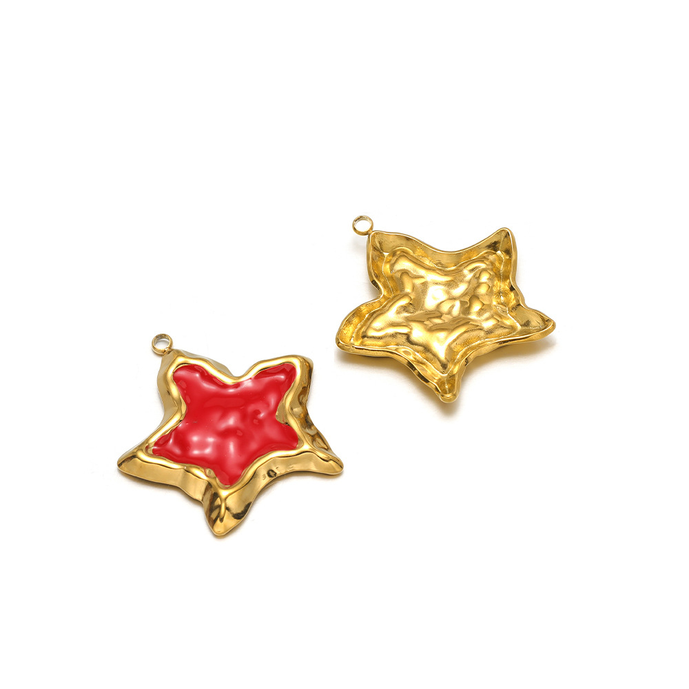 7:31*30mm golden pleated starfish with oil dripping on one side, 1.9mm single hole inside, red