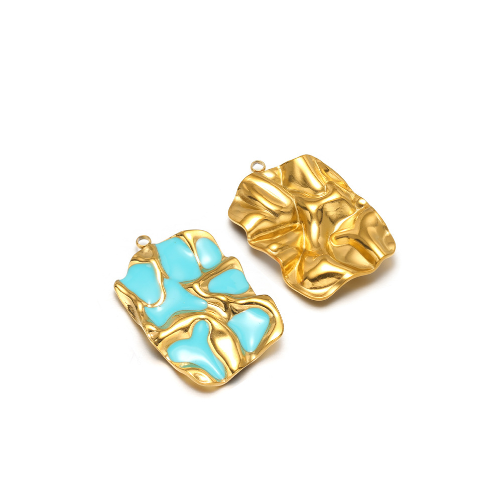 10:34*23mm golden pleated rectangular single-sided oil dripping, 1.9mm single hole inside, blue