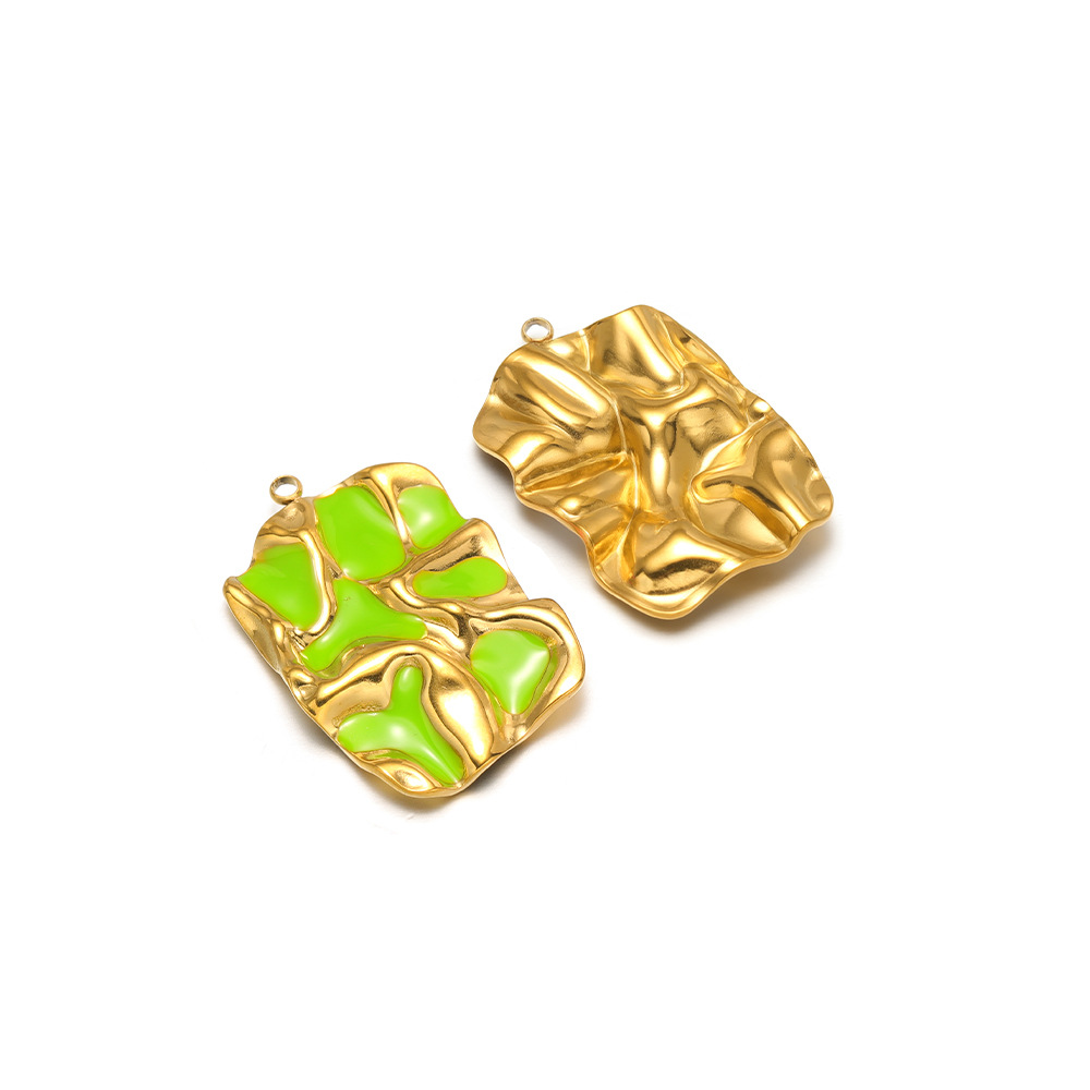 11:34*23mm golden pleated rectangular single-sided oil dripping, 1.9mm single hole inside, green