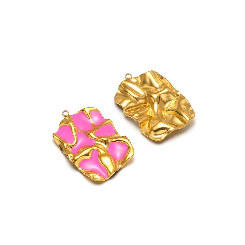 12:34*23mm golden pleated rectangular single-sided oil dripping, 1.9mm single hole inside, rose pink