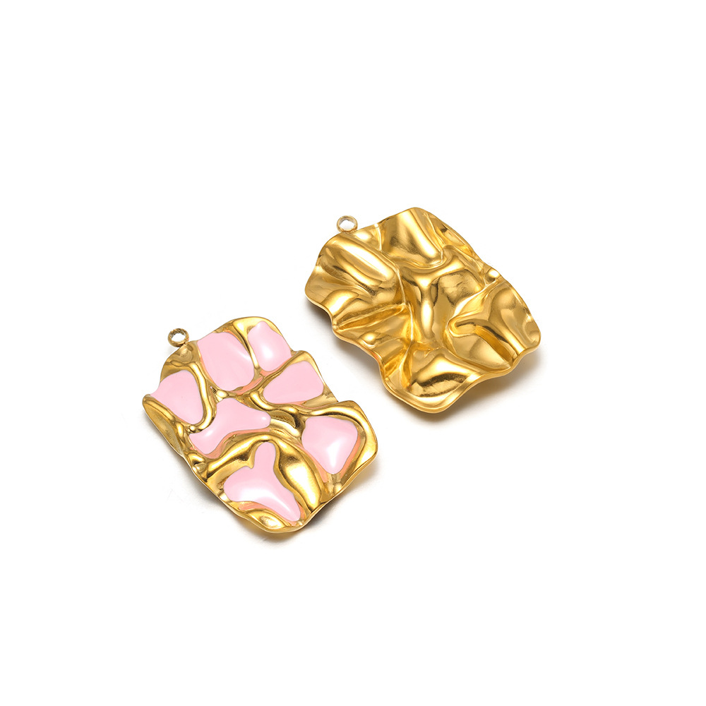13:34*23mm golden pleated rectangular single-sided oil dripping, 1.9mm single hole inside, pink