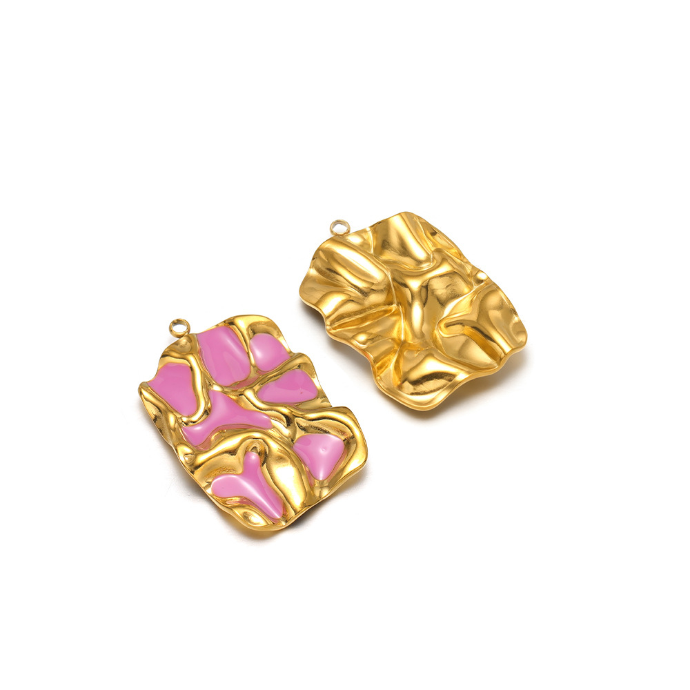 14:34*23mm golden pleated rectangular single-sided oil dripping, 1.9mm single hole inside, purple