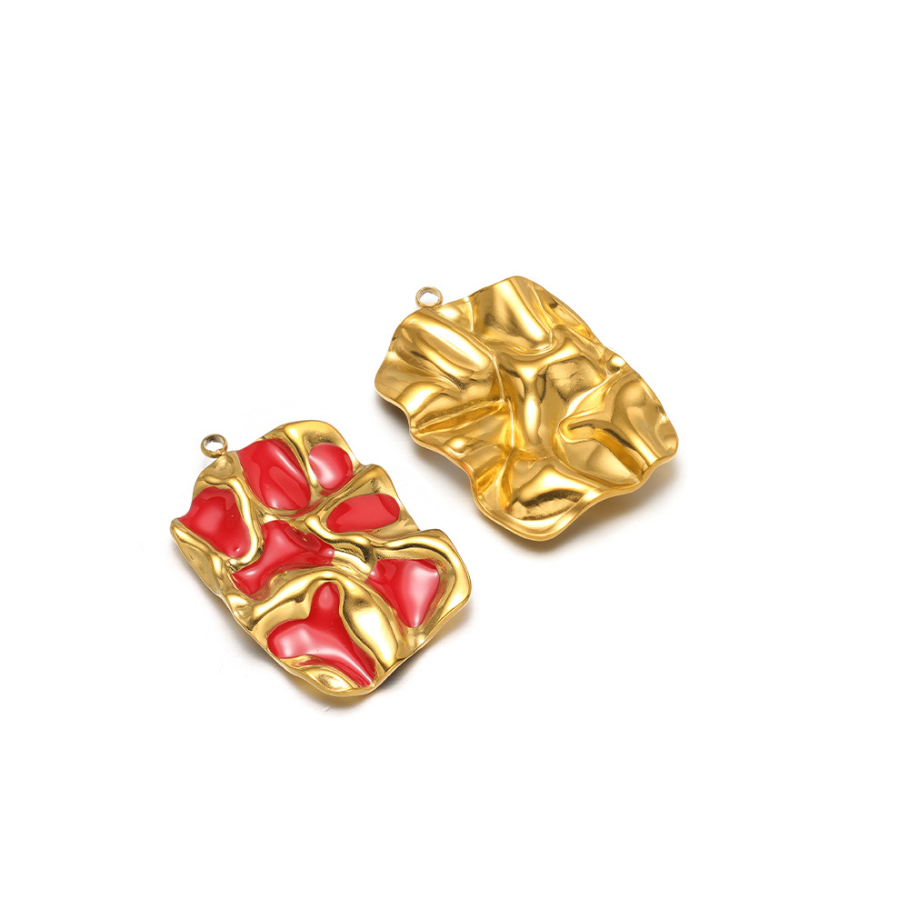 15:34*23mm golden pleated rectangular single-sided oil dripping, 1.9mm single hole inside, red