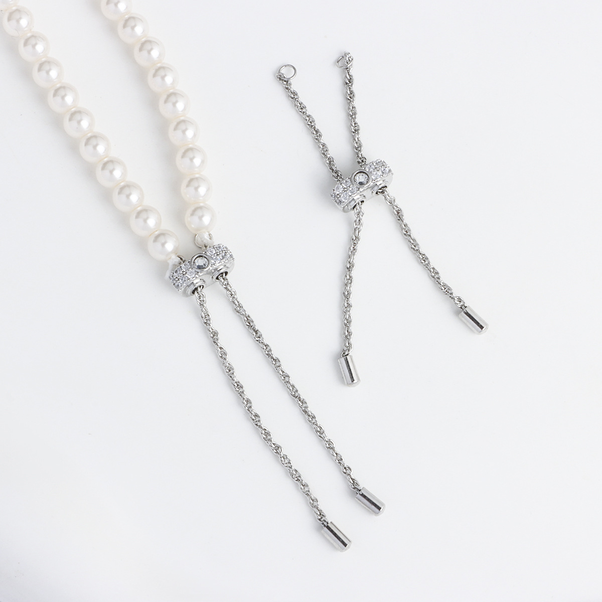 2:Set of white gold white diamond pull-out extension chains