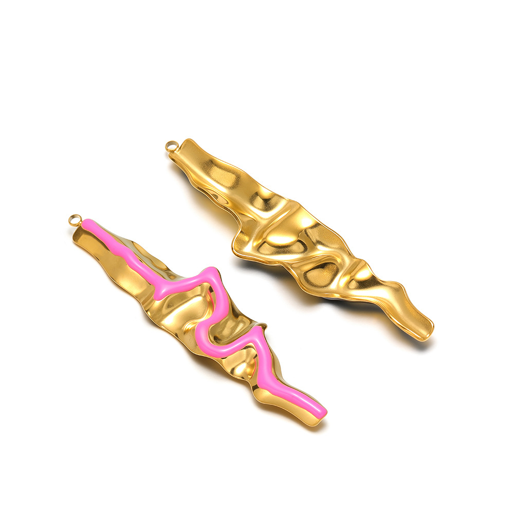 4:73*18mm golden s-shaped strip with oil dripping on one side, 1.8mm single hole inside, rose pink