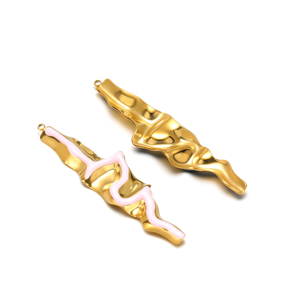 5:73*18mm golden s-shaped strip with oil dripping on one side, 1.8mm single hole inside, pink