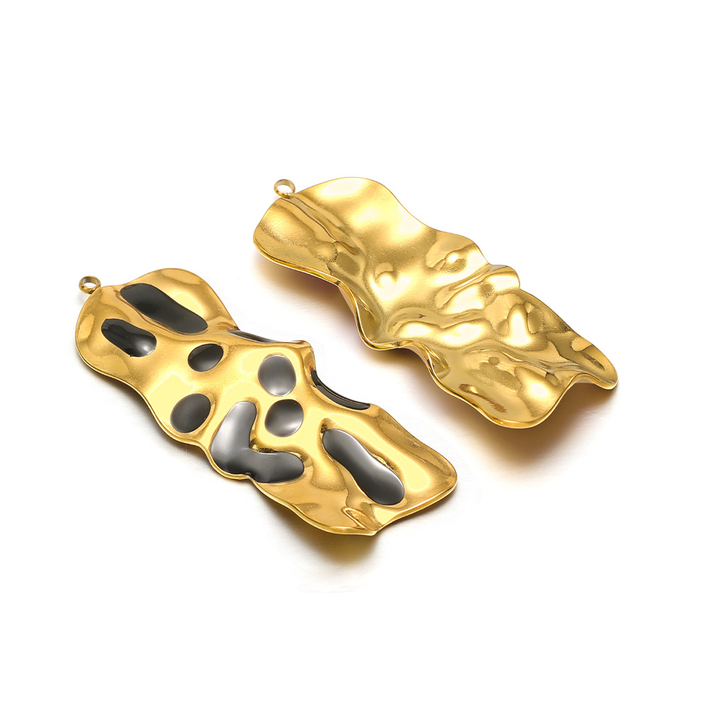9:58*21mm gold crumpled special-shaped single-sided oil dripping, 1.8mm single hole inside, black