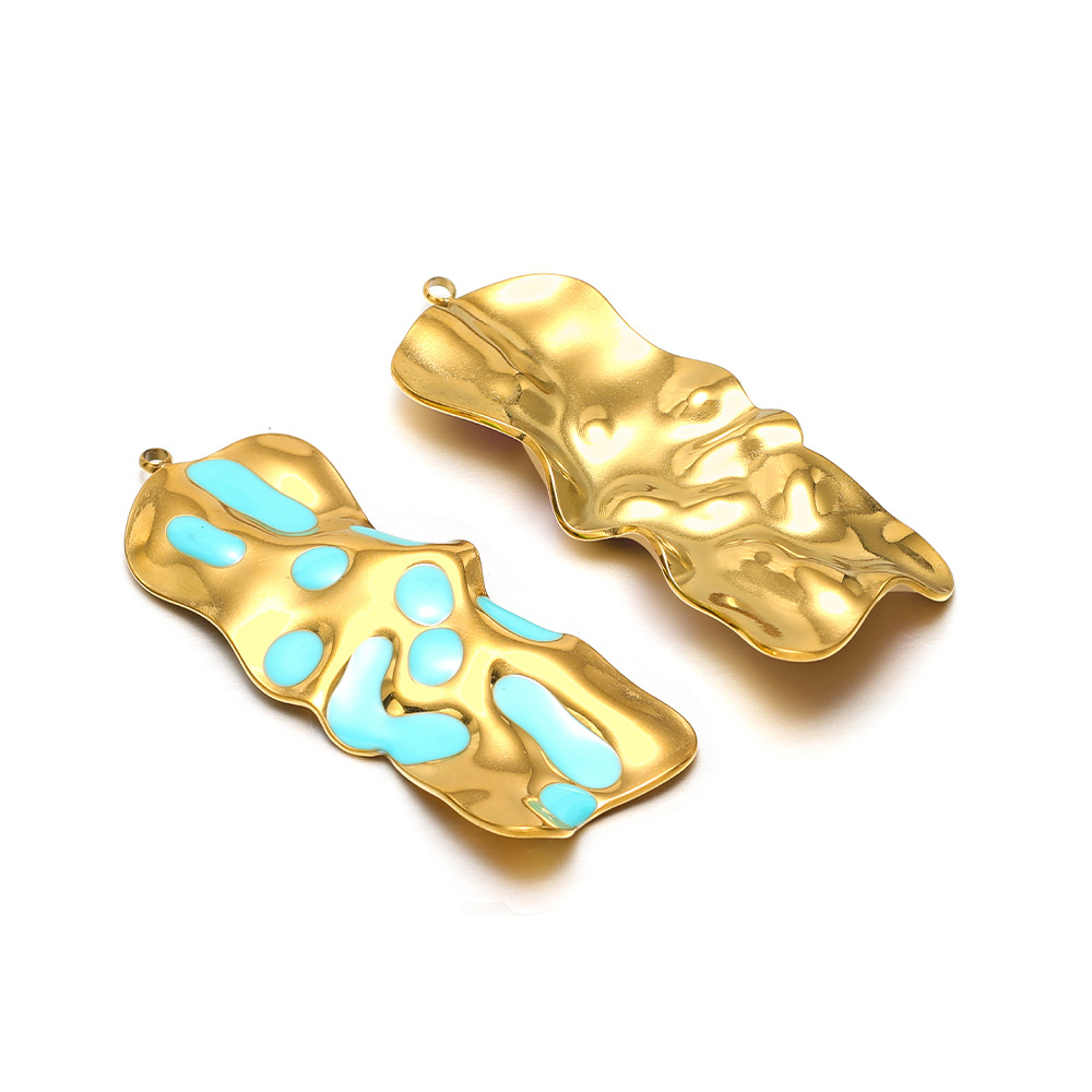 10:58*21mm gold crumpled special-shaped single-sided oil dripping, 1.8mm single hole inside, blue