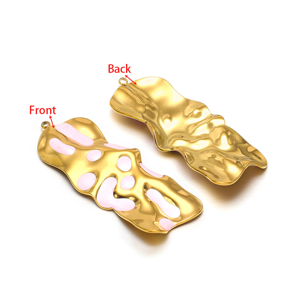 13:58*21mm gold crumpled special-shaped single-sided oil dripping, 1.8mm single hole inside, pink