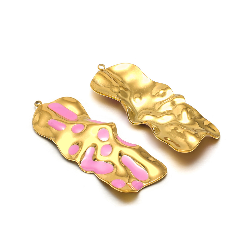 14:58*21mm gold crumpled special-shaped single-sided oil dripping, 1.8mm single hole inside, purple