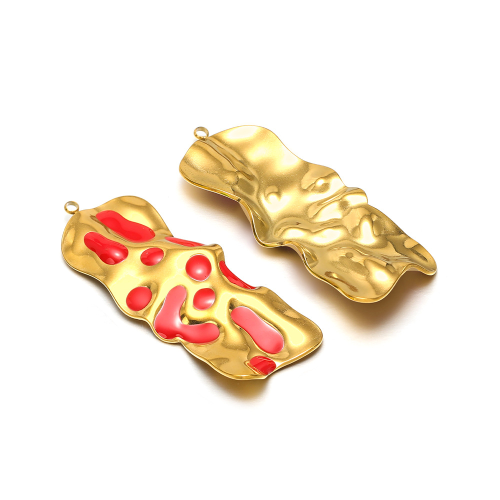 15:58*21mm gold crumpled special-shaped single-sided oil dripping, 1.8mm single hole inside, red
