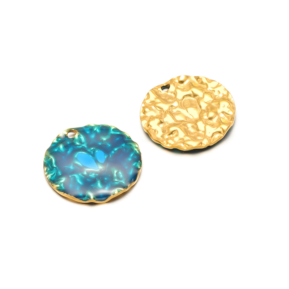 2:29.5mm gold crumpled disc with oil dripping on one side and 2.5mm single hole inside blue