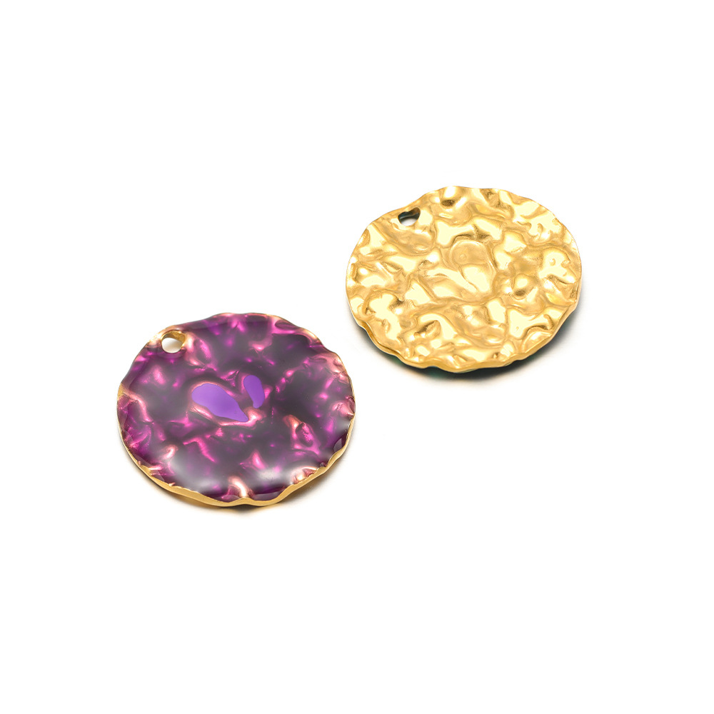 4:29.5mm gold crumpled disc with oil dripping on one side and 2.5mm single hole inside purple