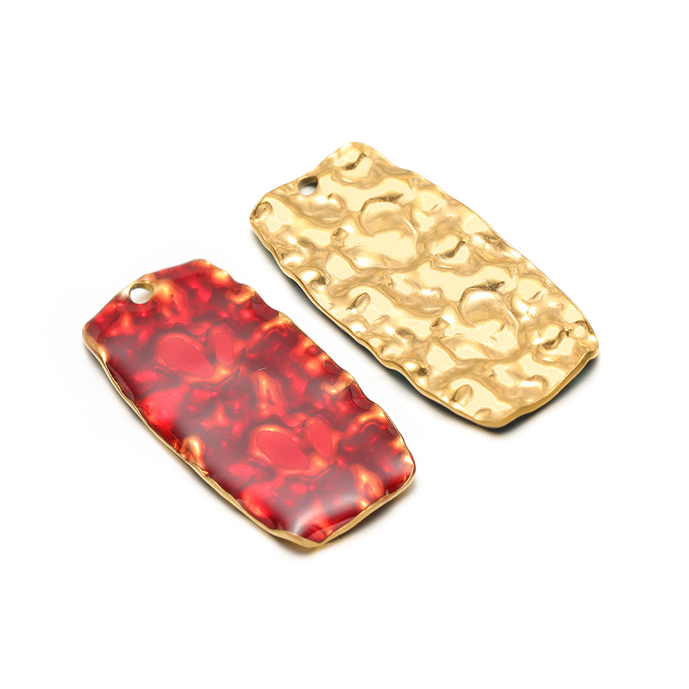 5:44.5*22mm golden crumpled rectangular single-sided oil dripping inner 2.5mm single hole red