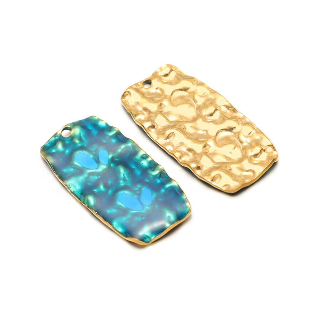 6:44.5*22mm golden crumpled rectangular single-sided oil dripping inner 2.5mm single hole blue