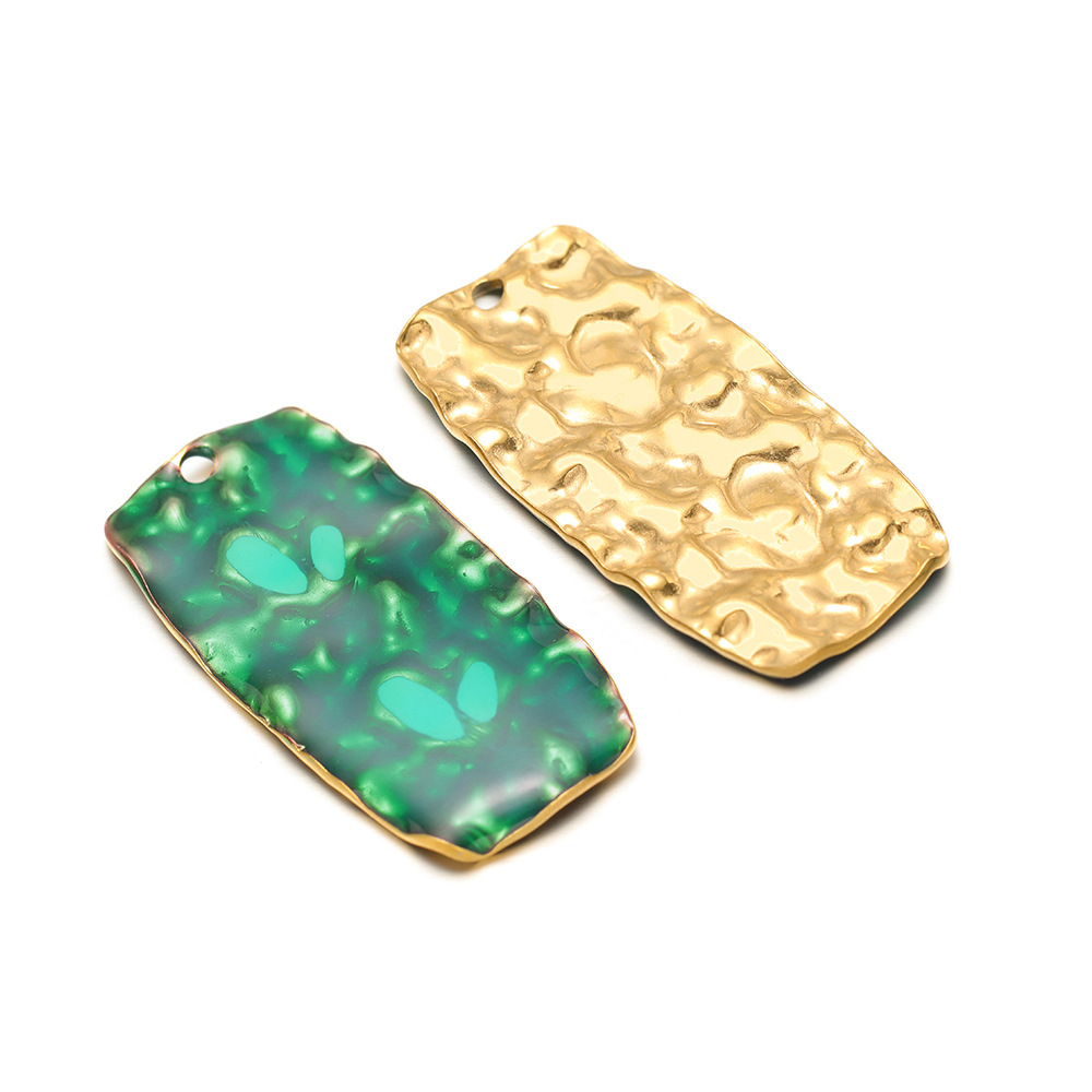 7:44.5*22mm golden crumpled rectangular single-sided oil dripping inner 2.5mm single hole green