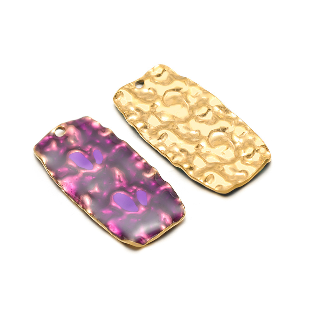 8:44.5*22mm golden crumpled rectangular single-sided oil dripping inner 2.5mm single hole purple