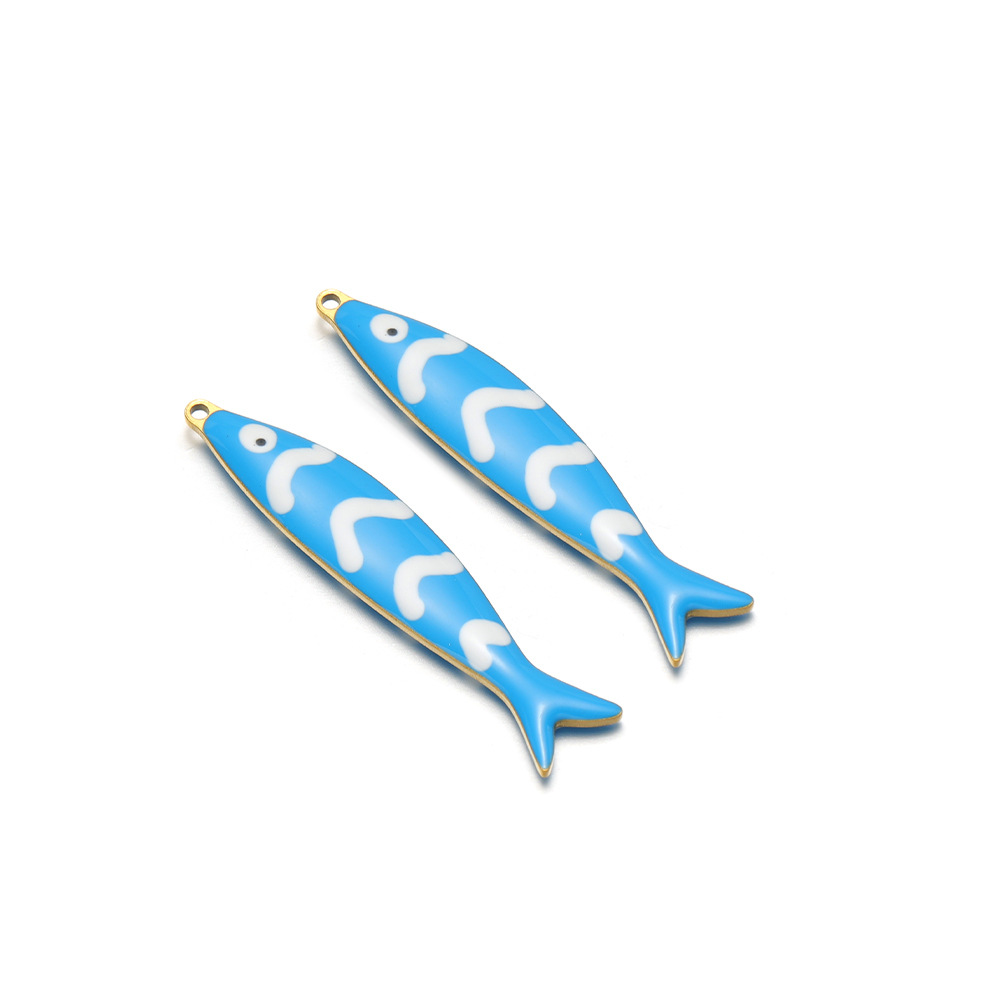 40*8mm golden long fish double-sided oil dripping inner 1.1mm single hole sky blue