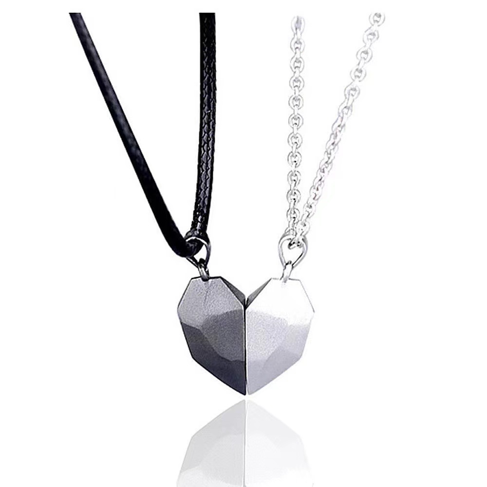 5:Black and white couple necklace (black rope silver chain)