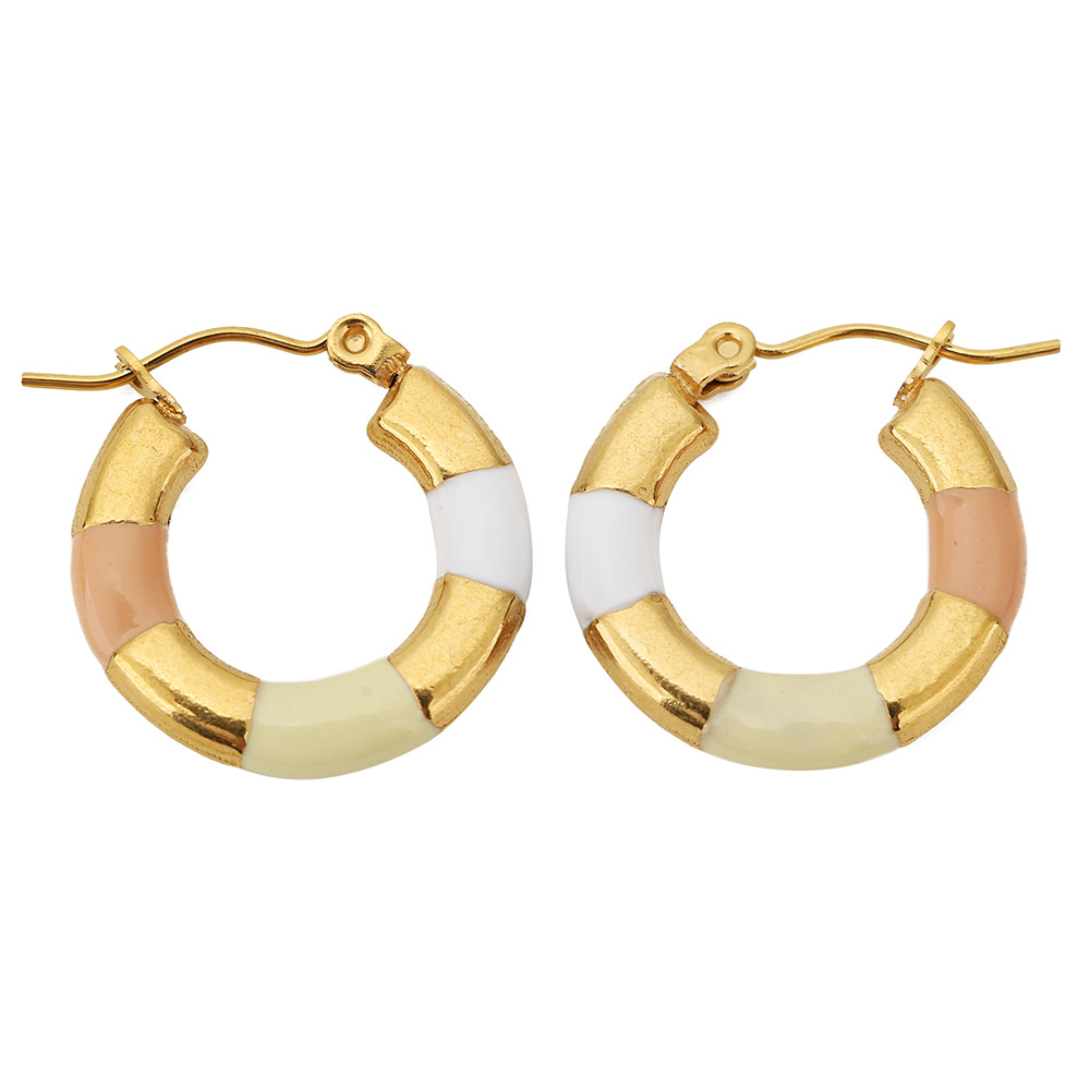 Three-color dripping earrings light coffee beige W