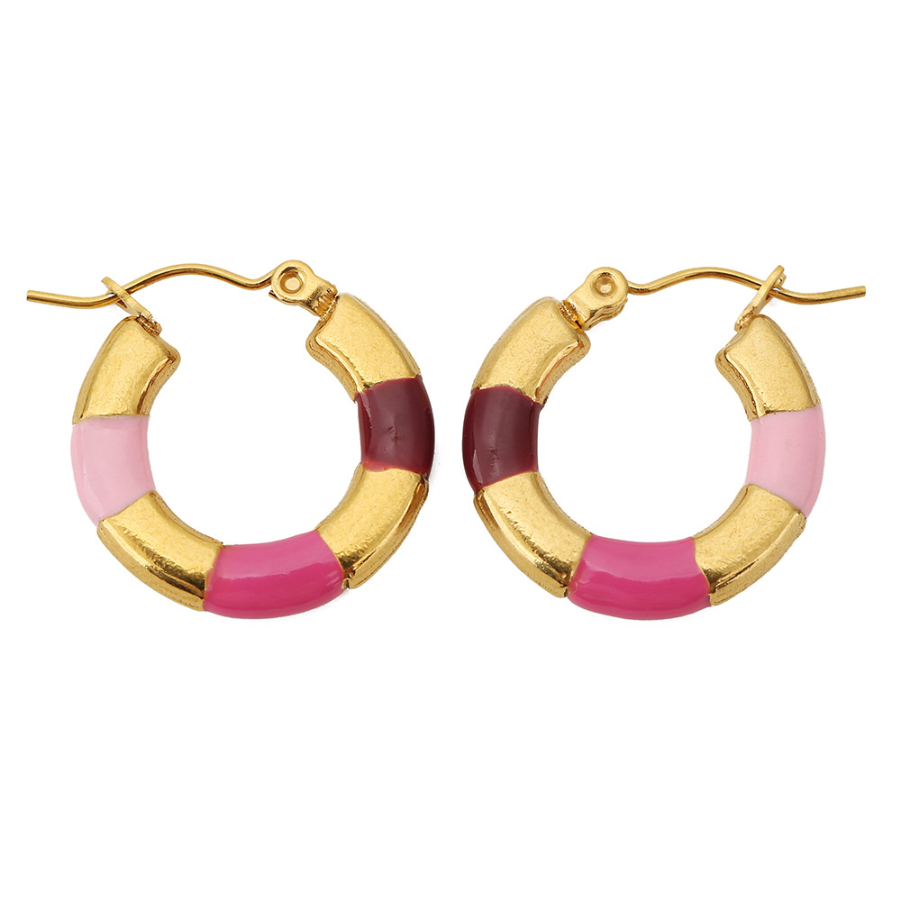 7:Three-color drop earrings wine red rose red light pink