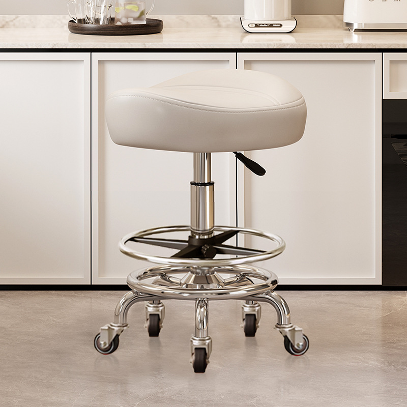 With pedals and no backrest: white [with] silent rubber wheels