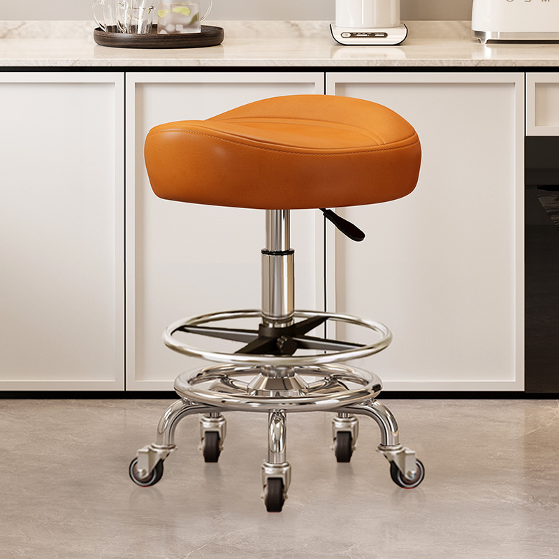 With pedals and no backrest: orange [with] silent rubber wheels