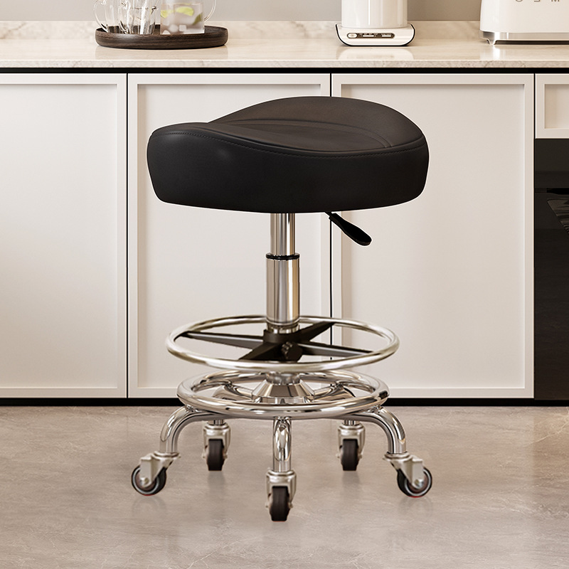 With pedals and no backrest: black [with] silent rubber wheels