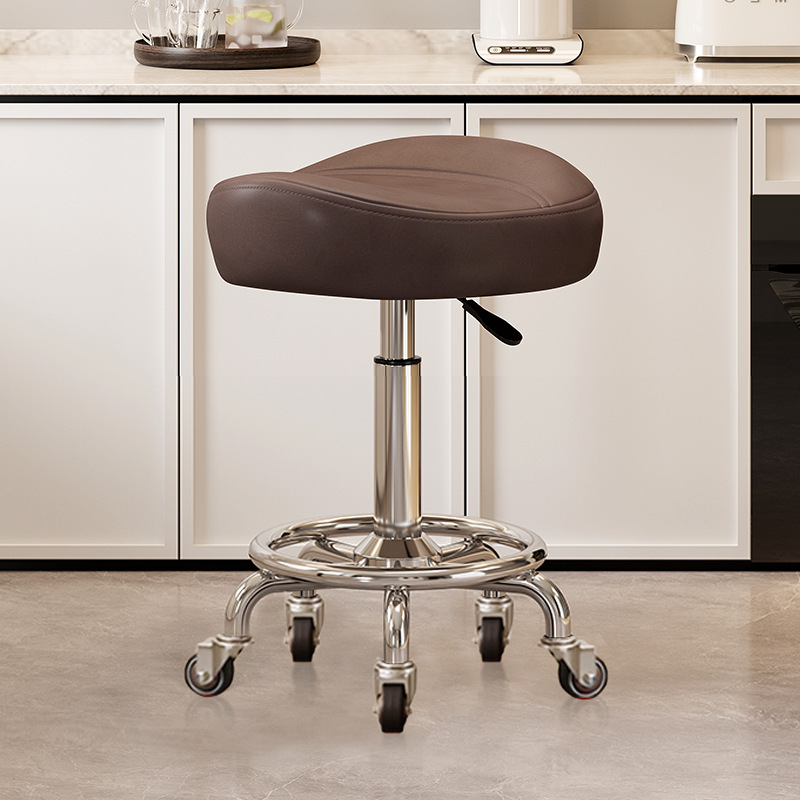 No pedals and no backrest: dark coffee [with] silent rubber wheels