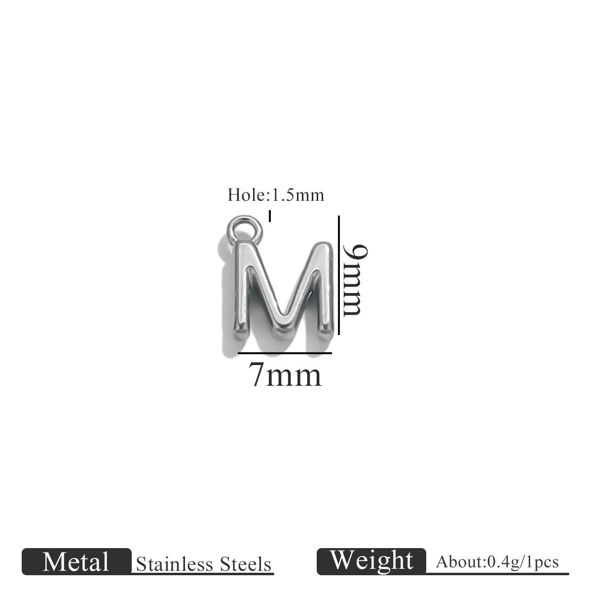 39:Steel color ring letter-m