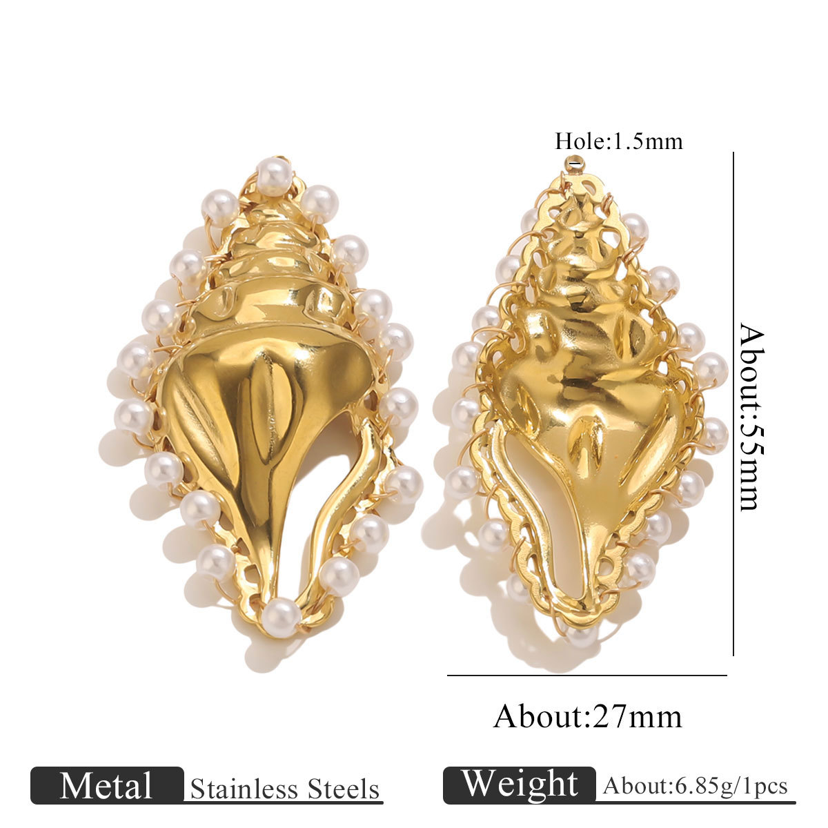 Golden conch braided white beads