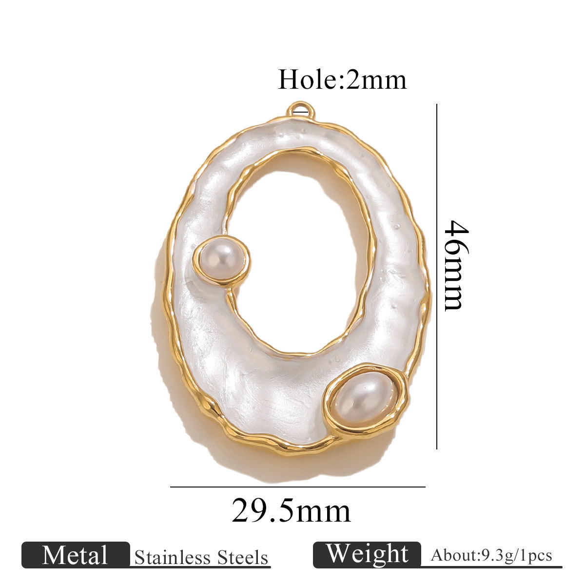 Golden oval pendant dripping oil white   pearl