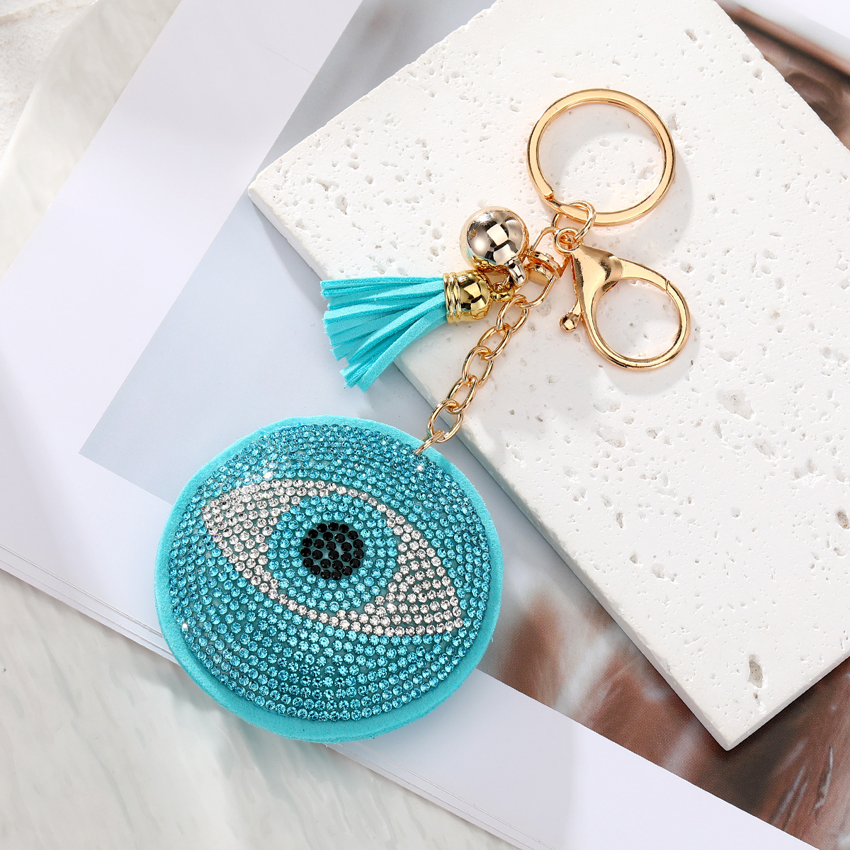 6:lake blue round eye gold buckle