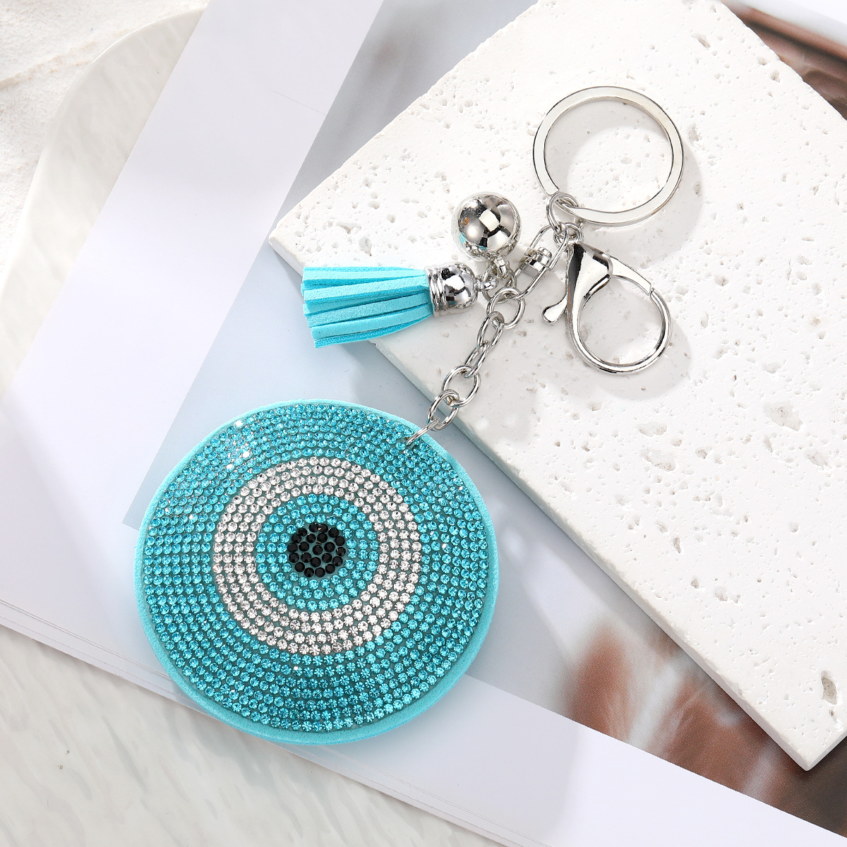 7:lake blue round eye silver buckle