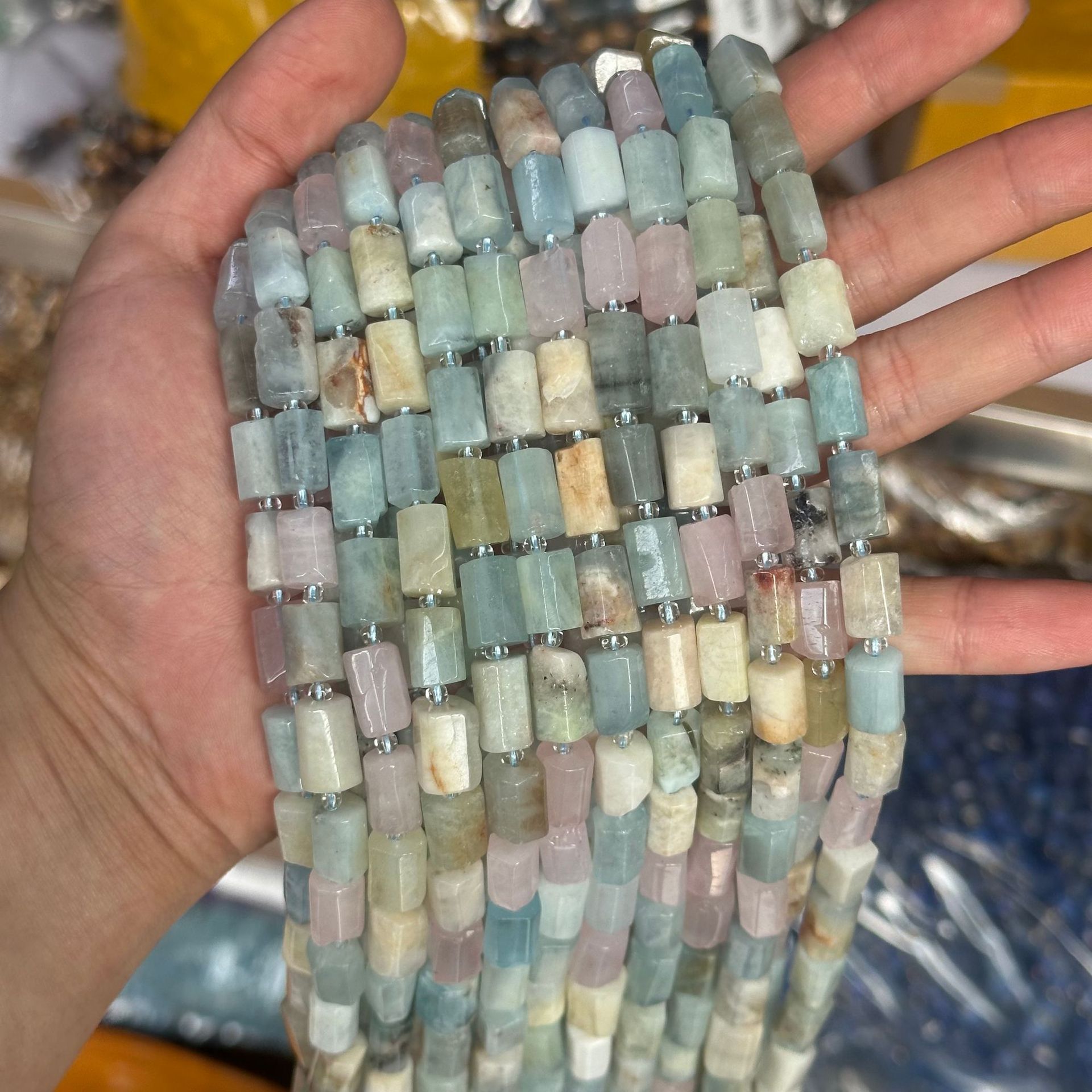 Morganite is about 8*12mm (small capsules, smooth