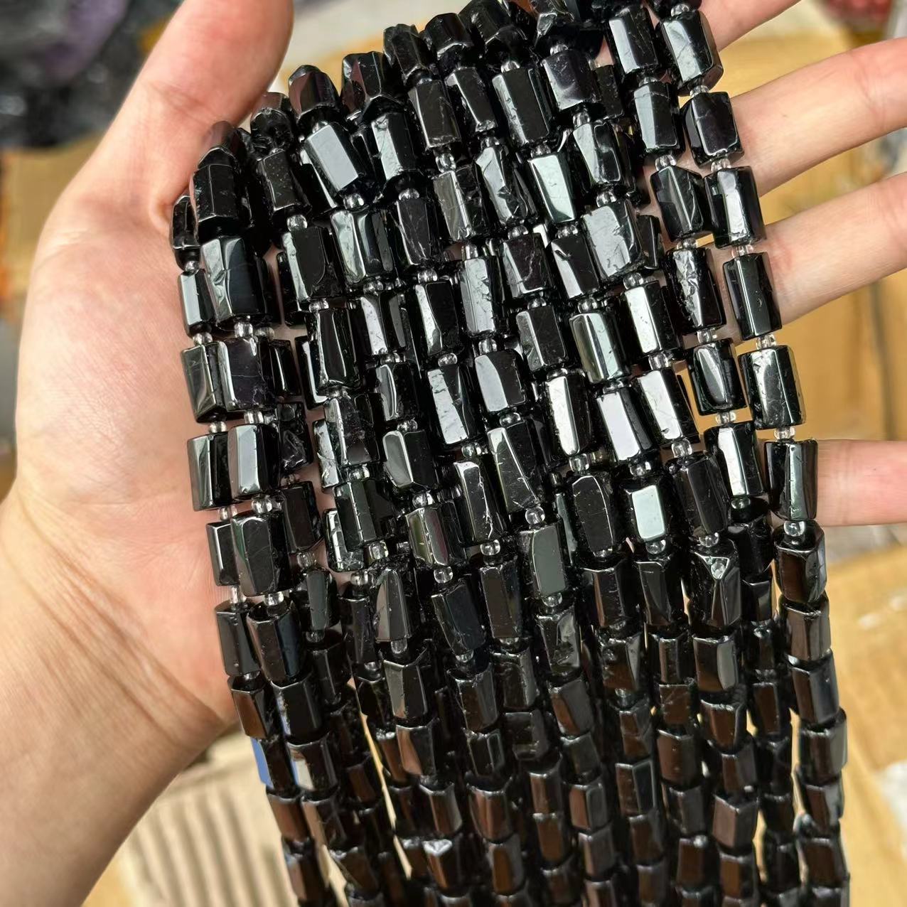 Black tourmaline smooth surface about 8*12mm (smal