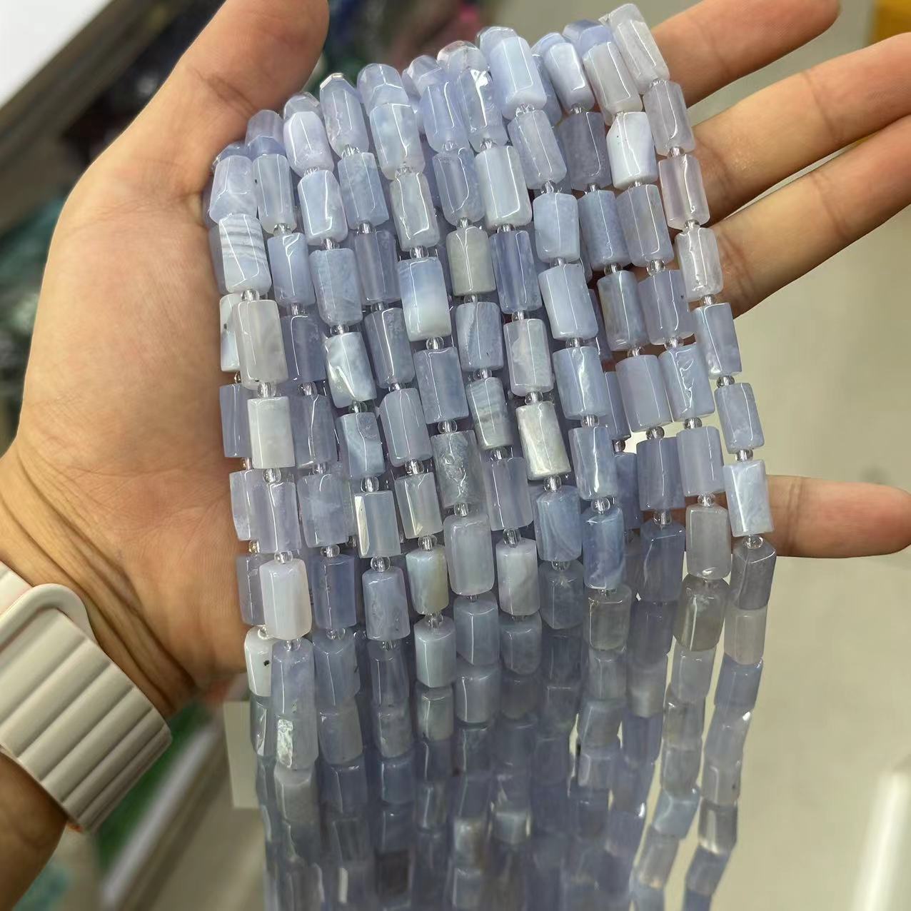 Blue chalcedony is about 7*12mm (small particles,