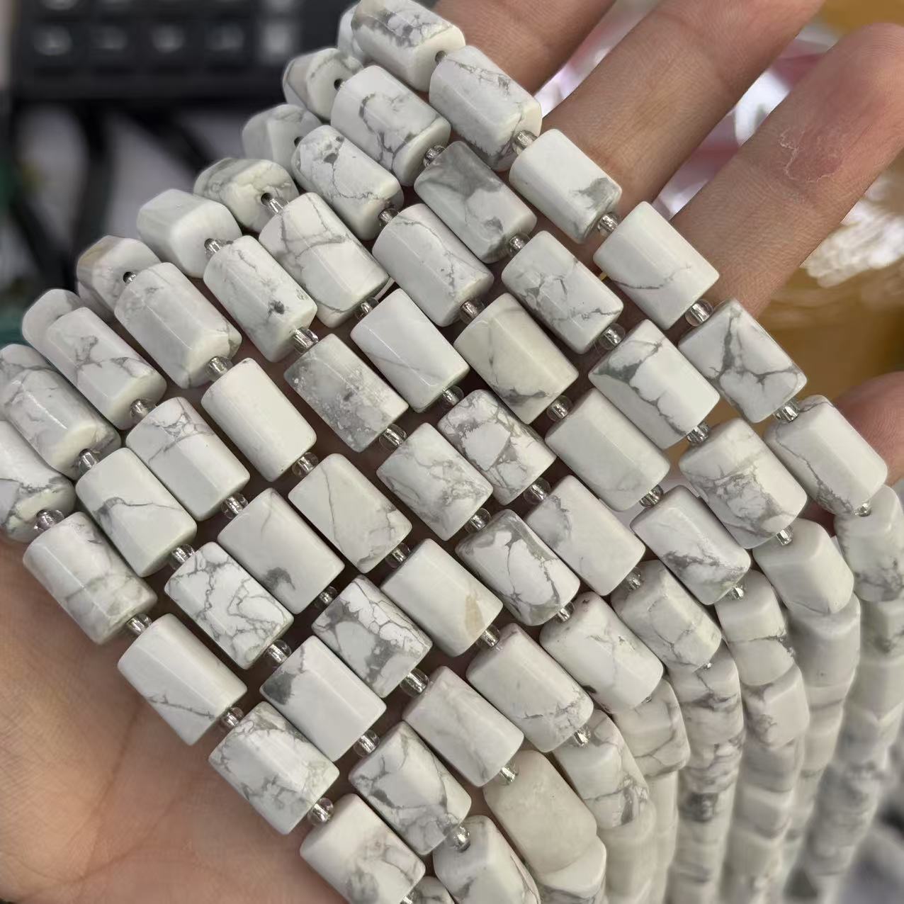 57:White turquoise is about 7*11mm (small capsules, glossy)