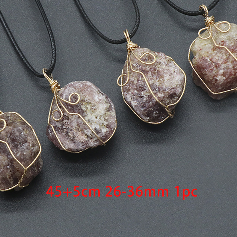 24:45 5cm 26-36mm raw stone wrapped silk pendant strawberry crystal