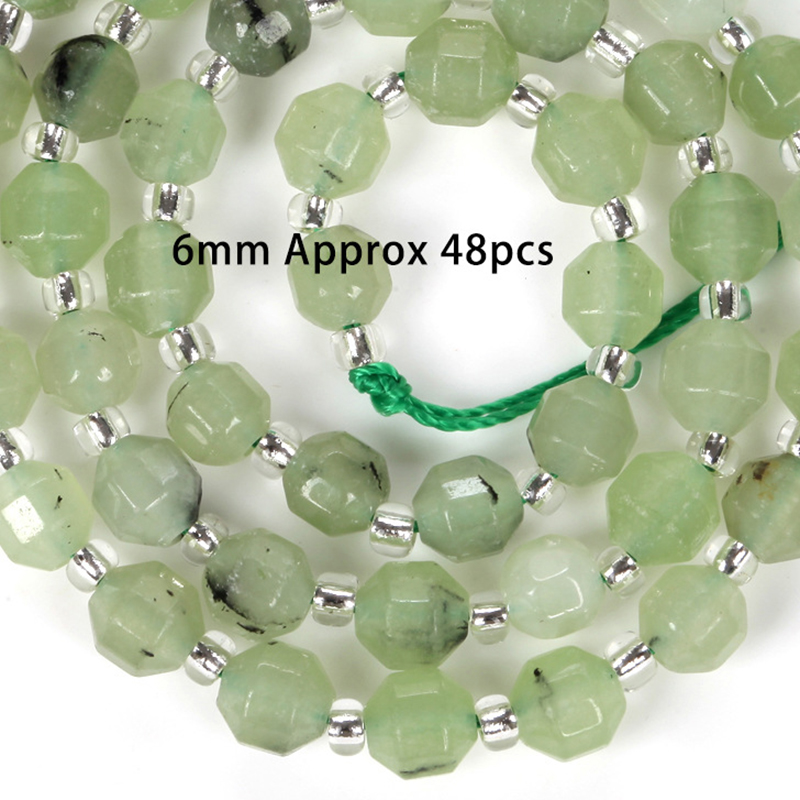 15:6mm faceted drum bead prehnite chalcedony