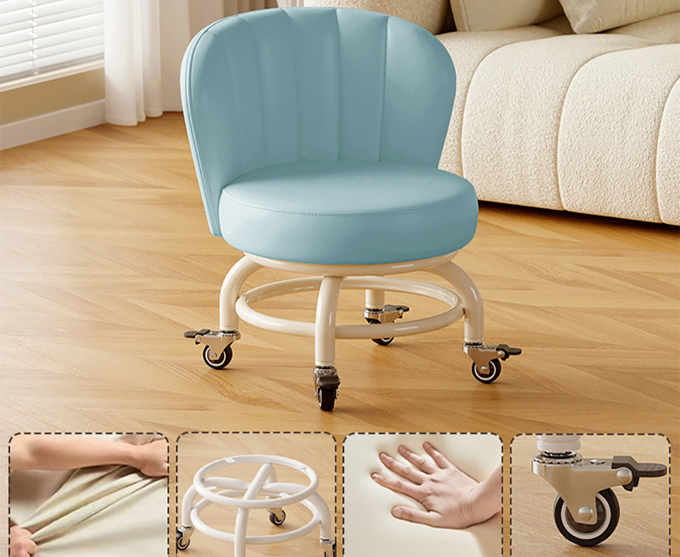 Upgraded carbon steel frame: blue [with] rubber brake wheels