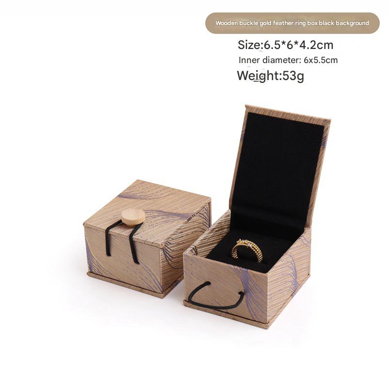 1:Wooden clasp gold feather ring box