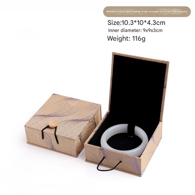 3:A small woodblock gold feather bracelet box