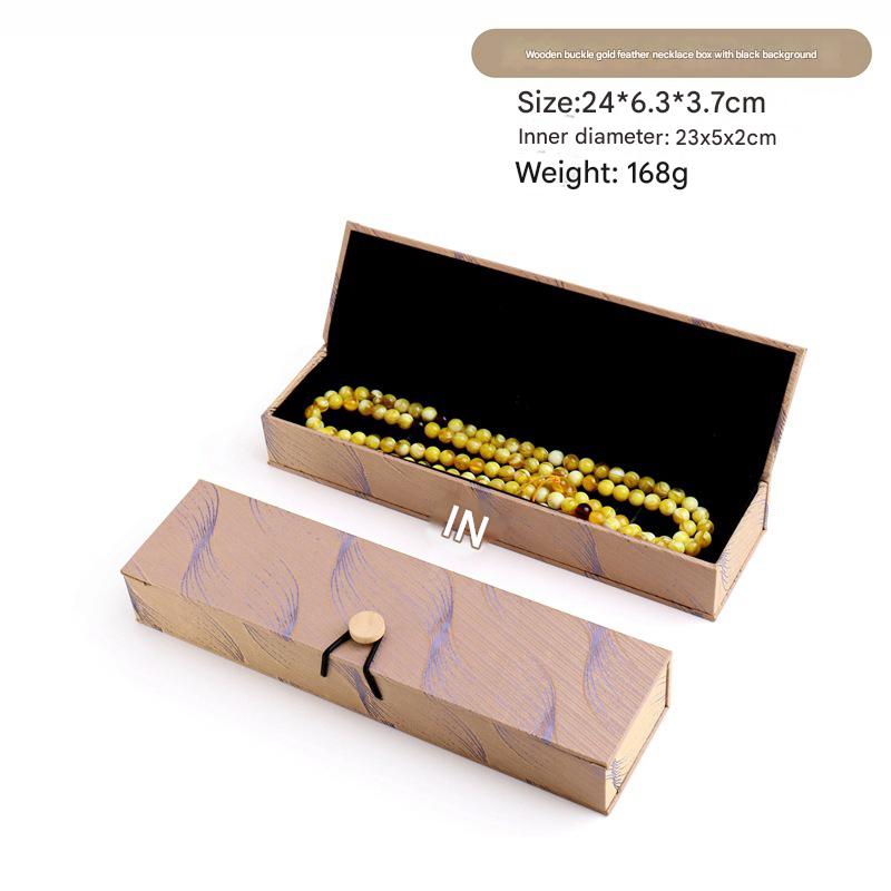 5:Wooden buckle gold feather necklace box
