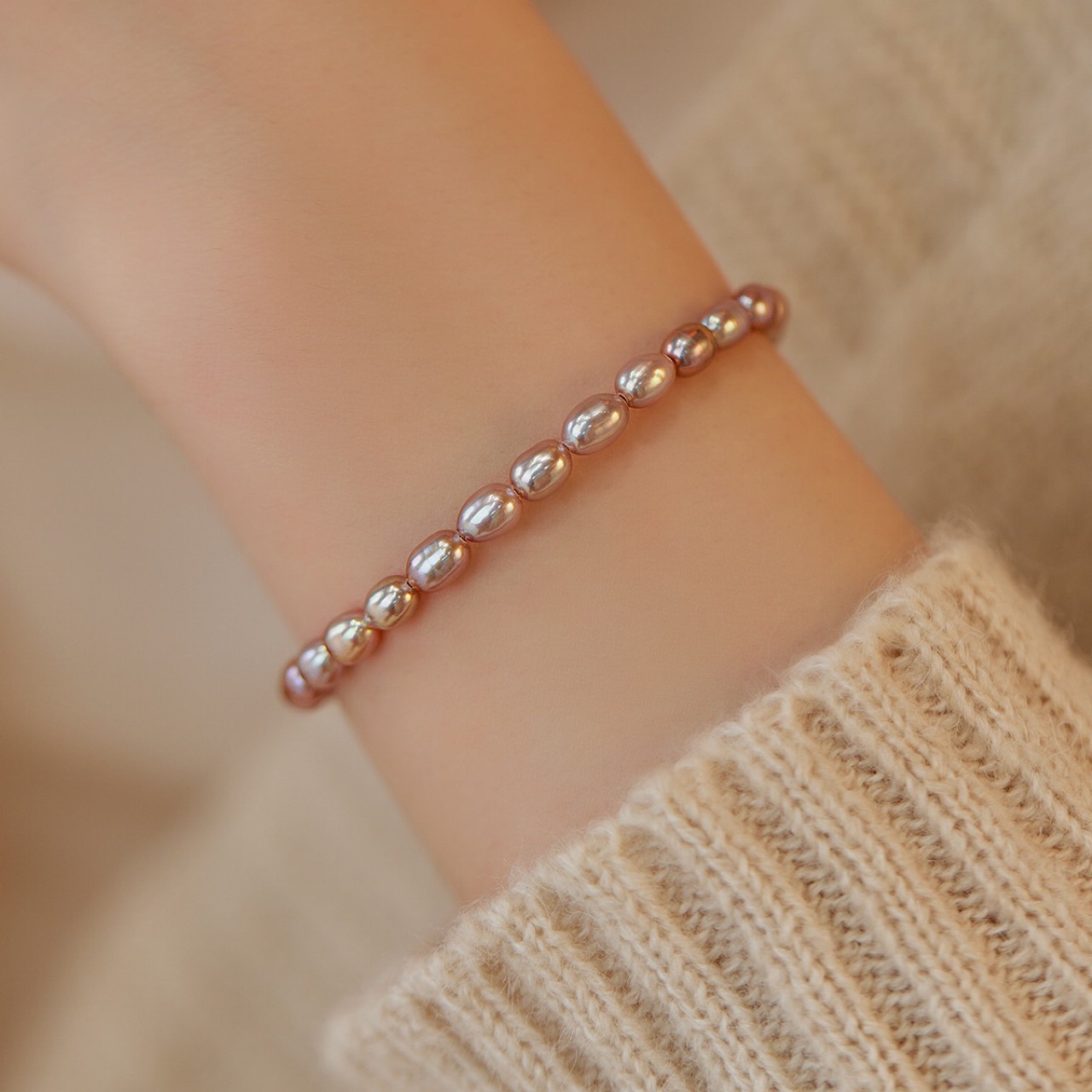 1:Sl3-1 [all rice beads] pink and purple pearl bracelet