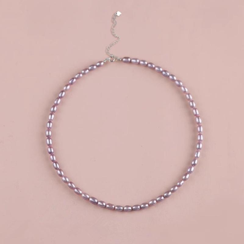 1:Purple freshwater pearl 925 silver necklace