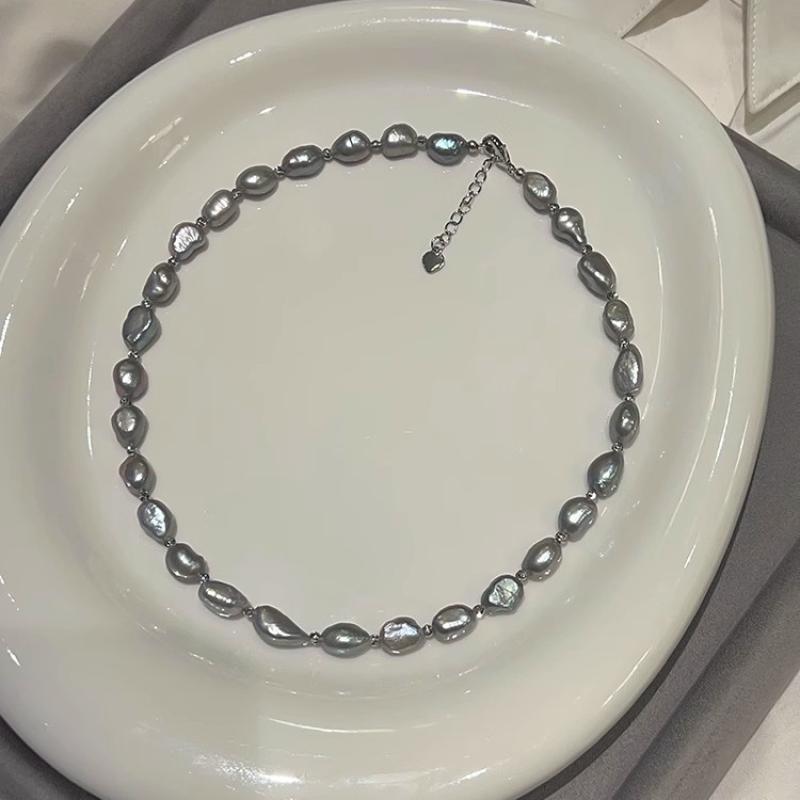 1:Heather Gray Baroque shaped freshwater pearl necklace